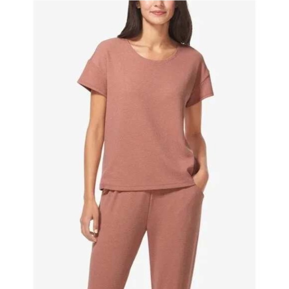 Tommy John Women’s Zen Waffle Knit Tee Short Sleeve Light Mahogany